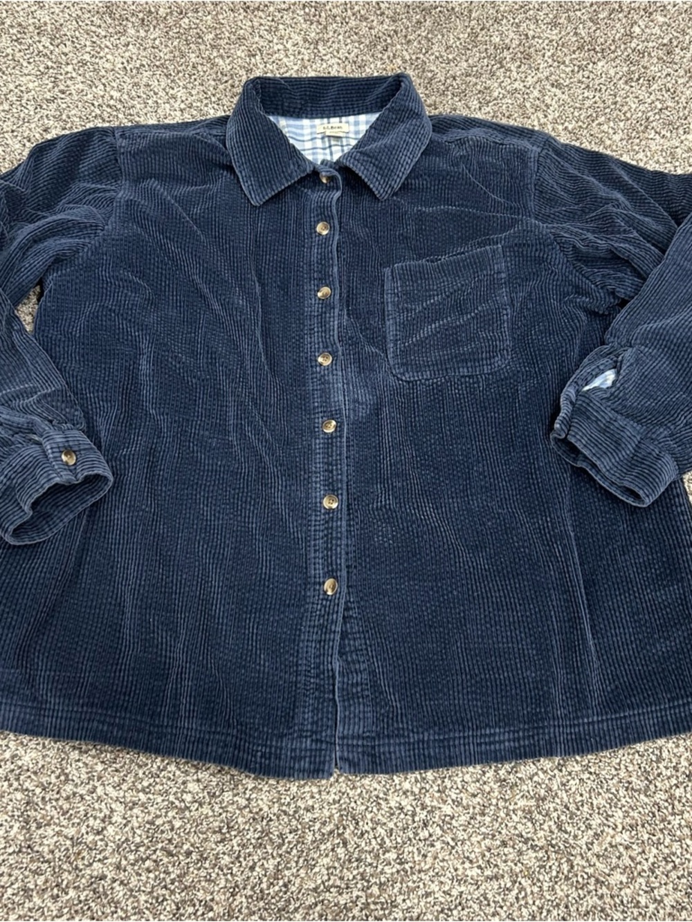 L.L.Bean Women's XL Corduroy Shirt Jacket Blue Flannel Lined Barn Chore Coat